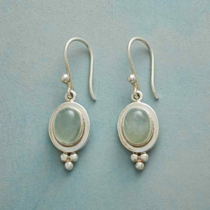 Vintage Green Inlaid Stone Silvered Earrings