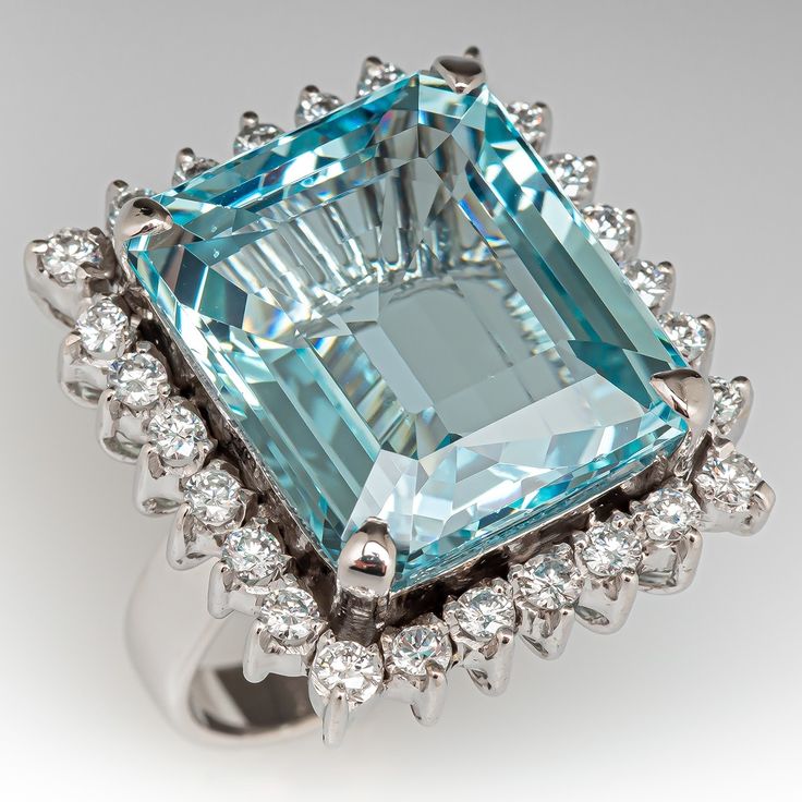 Vintage Blue Cubic Zirconia Glass Silver Ring-Lydieannejewelry