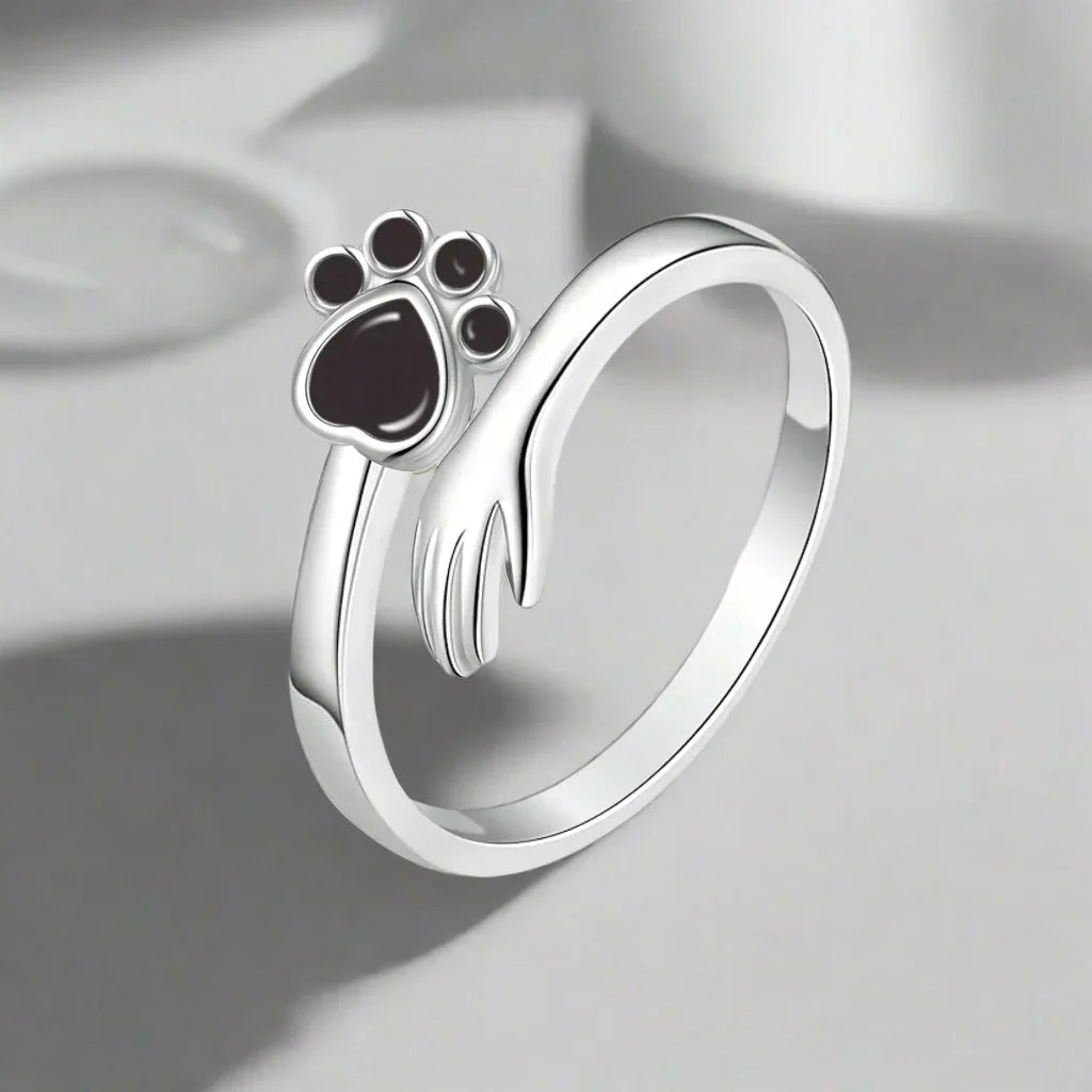 925 Sterling Silver Adjustable Ring β Hand and Paw Print Design