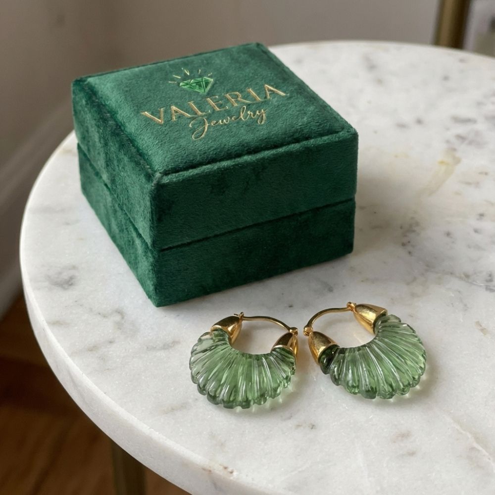 Vintage Green Glass Hoop Earrings