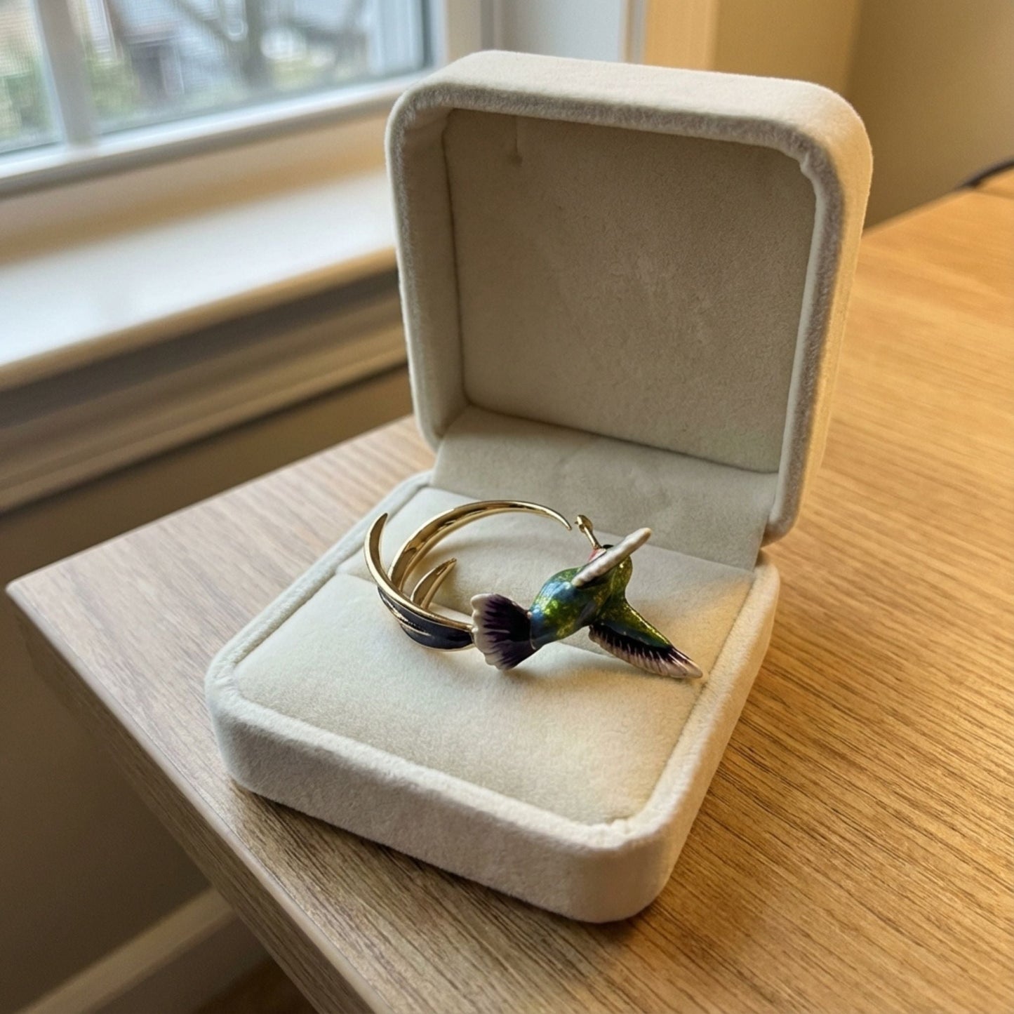 Vintage Enamel Hummingbird Hoop Earrings