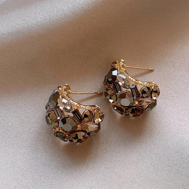 Sparkling Champagne Gold Crystal Drop Earrings-Lydieannejewelry