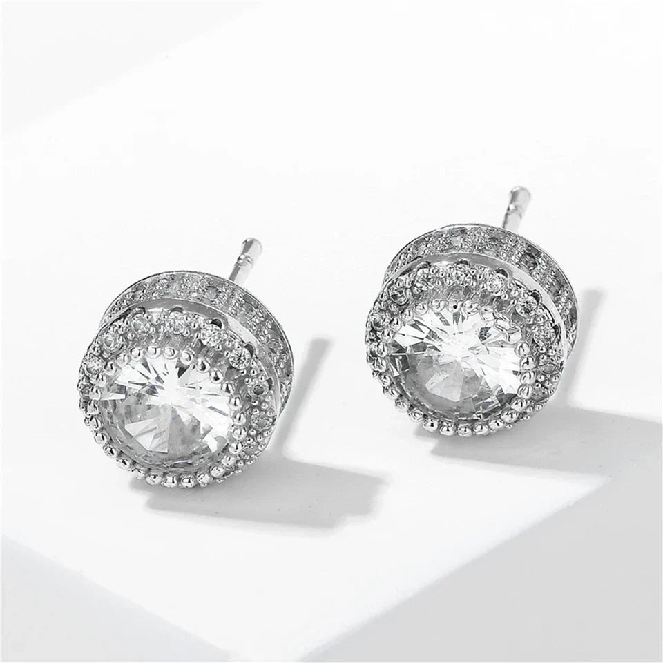 Vintage Silver Crystal Stud Earrings-Lydieannejewelry