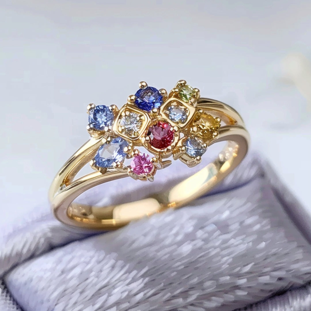 Colorful Crystal Gold Ring-Lydieannejewelry