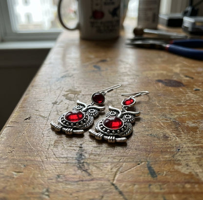 Vintage Red Owl Earrings
