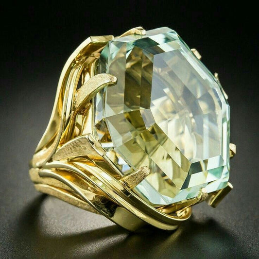 Vintage Greenish Yellow Glass Gold Ring-Lydieannejewelry