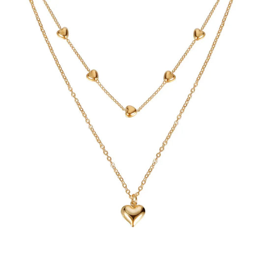Vintage Double Heart Pendant Necklace