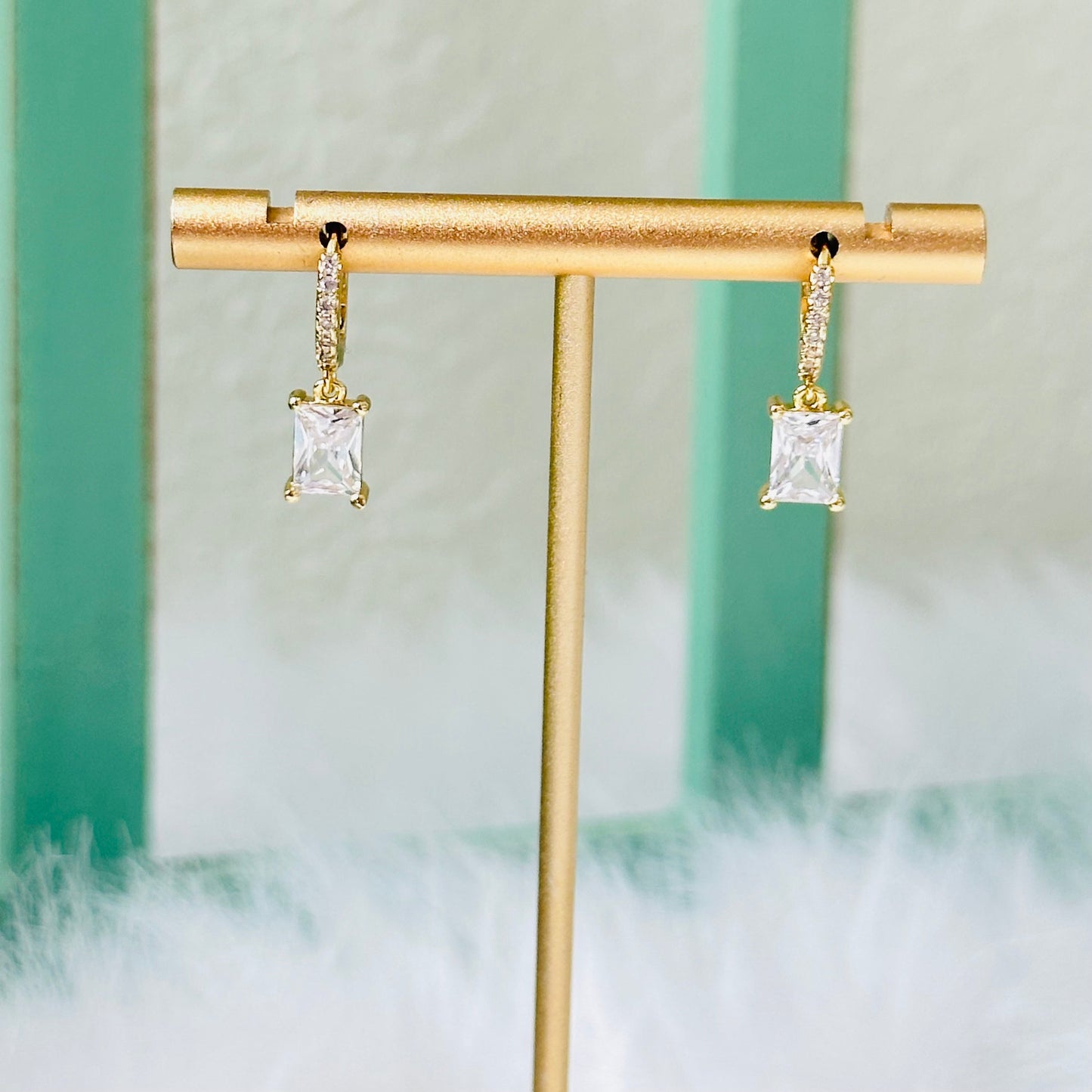 Tiny Huggie Hoop With Baguette Dangle-Lydieannejewelry