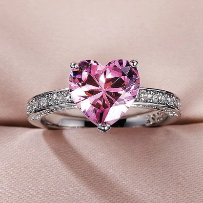 Adjustable Zirconium Heart Ring in Silver