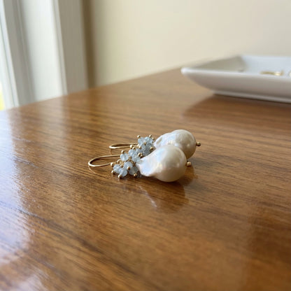 Vintage Aquamarine & Baroque Pearl Earrings
