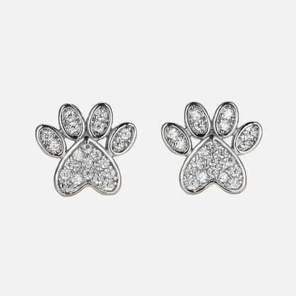 White Zirconia Paw Studs – Heart-Shaped Design