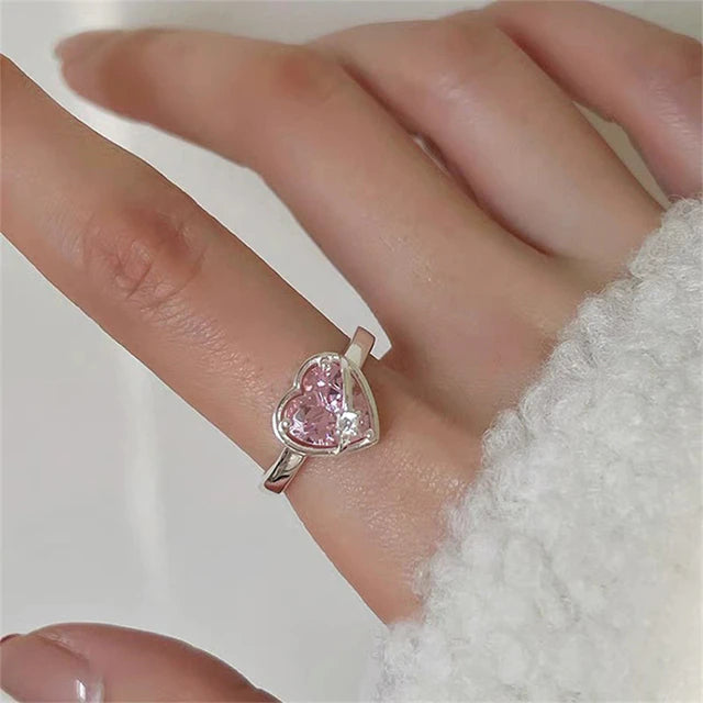 Sterling Silver Rose Crystal Heart Earrings and Ring