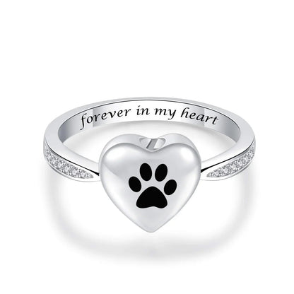 Love Heart Paw Print Urn Ring – Pet Memorial Cremation Jewelry