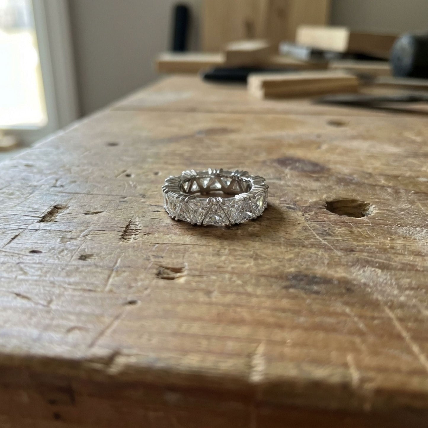 Vintage Silver Triangular Stone Eternity Ring