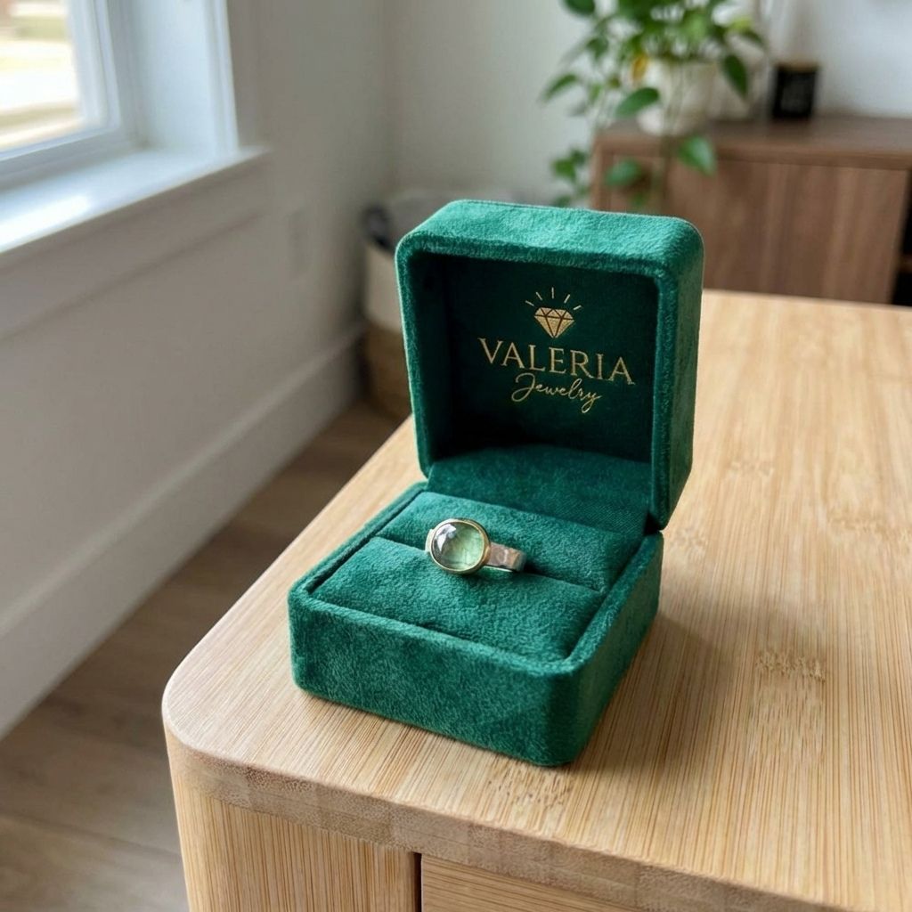 Vintage Green Glass Gold & Silver Forged Ring
