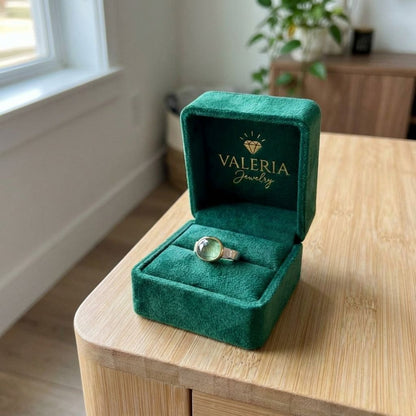 Vintage Green Glass Gold & Silver Forged Ring
