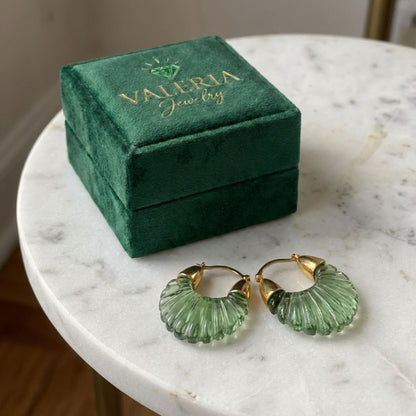 Vintage Green Glass Hoop Earrings