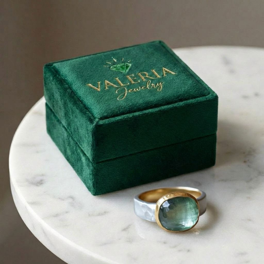 Vintage Green Glass Gold & Silver Forged Ring