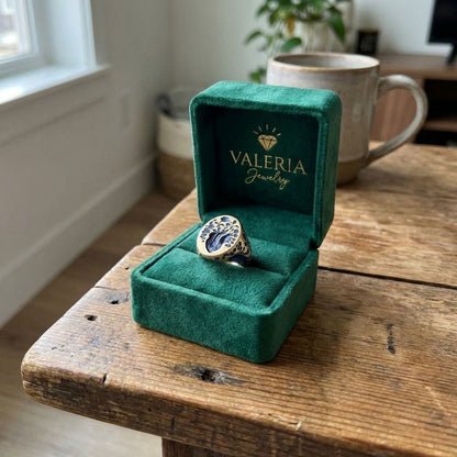 Vintage Blue Flower Gold Ring