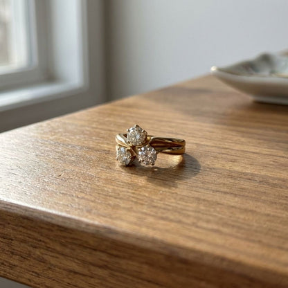 Vintage Triple Zirconia Crown Gold Ring