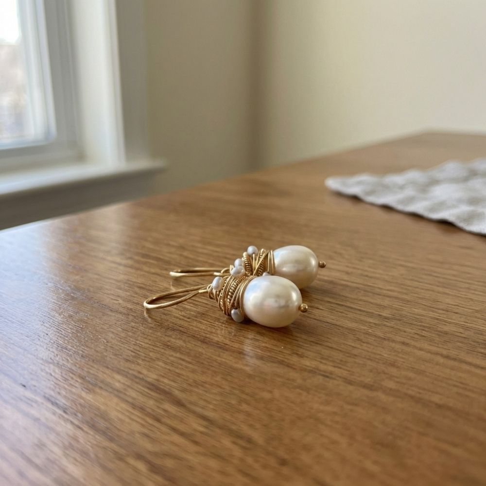 Vintage Pearl Golden Threads Earrings