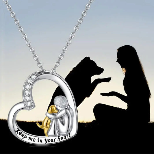 925 Sterling Silver Necklace – Heart & Dog Design with Zirconia