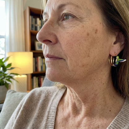 Vintage Enamel Hummingbird Hoop Earrings