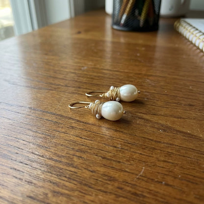 Vintage Pearl Golden Threads Earrings