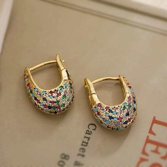 Elegant Colorful Inlaid Crystals Earrings-Lydieannejewelry