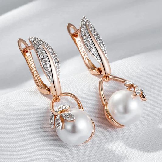 Elegant Pearl Zirconia Earrings-Lydieannejewelry