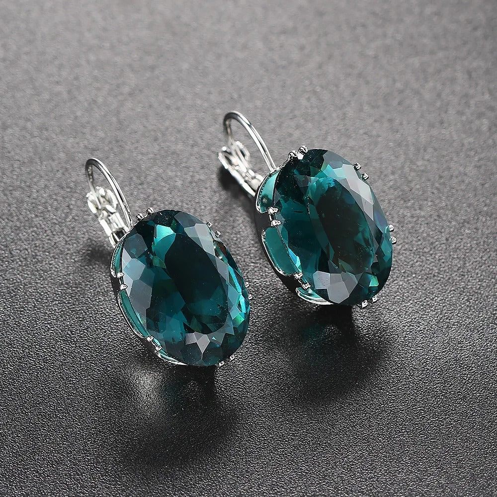 Antique Style Teal Oval Earrings-Lydieannejewelry
