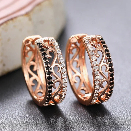 Rose Gold Sparkle Hoop Earrings-Lydieannejewelry