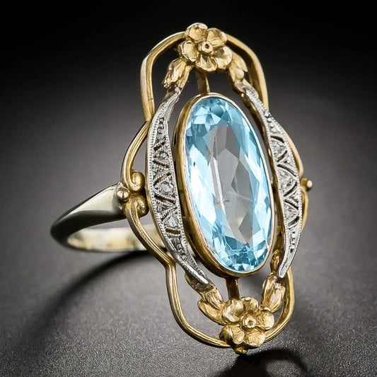 Two-Tone Gold & Silver Blue Gemstone Ring-Lydieannejewelry