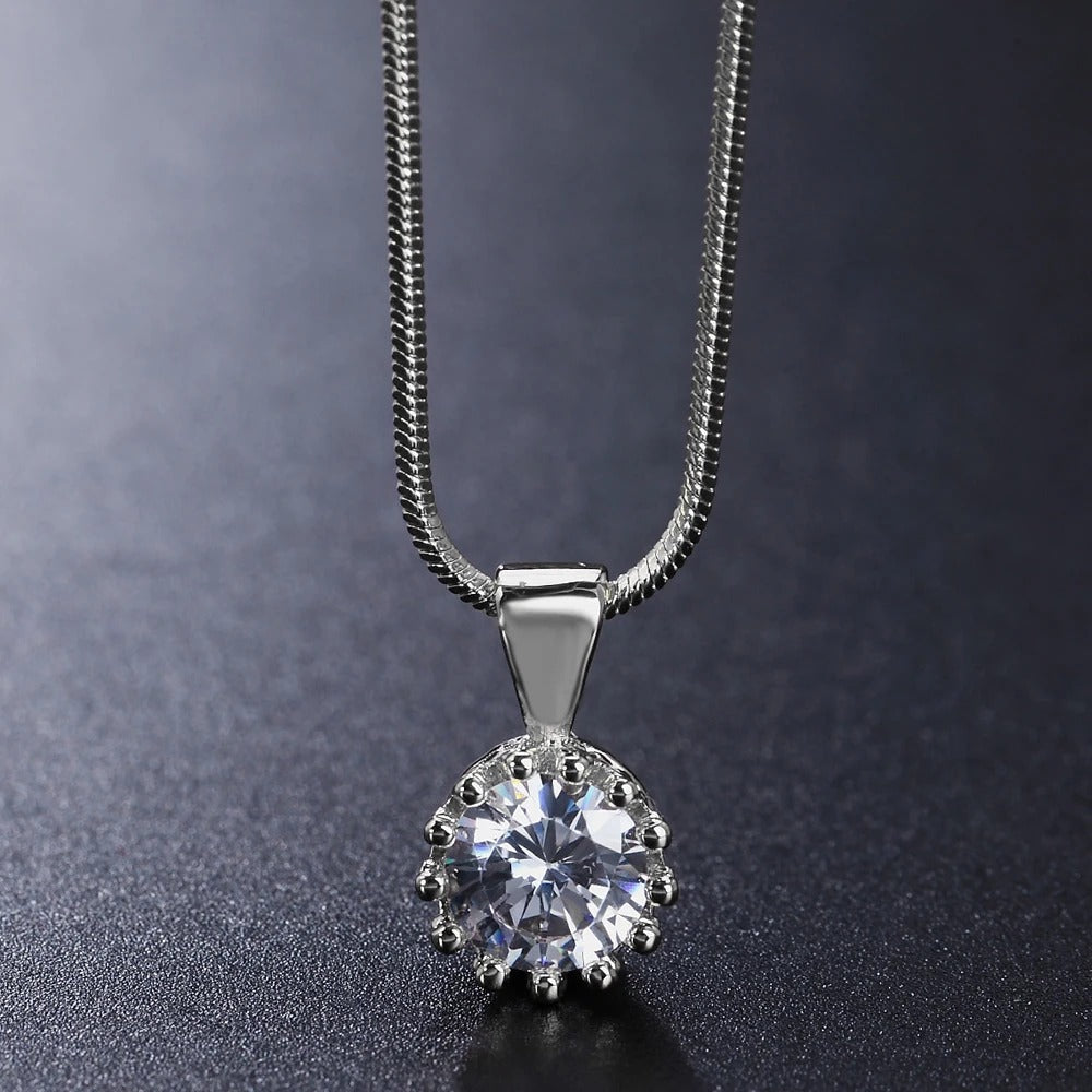 Timeless Silver Chain Sparkling Round Gem Pendant Necklace-Lydieannejewelry