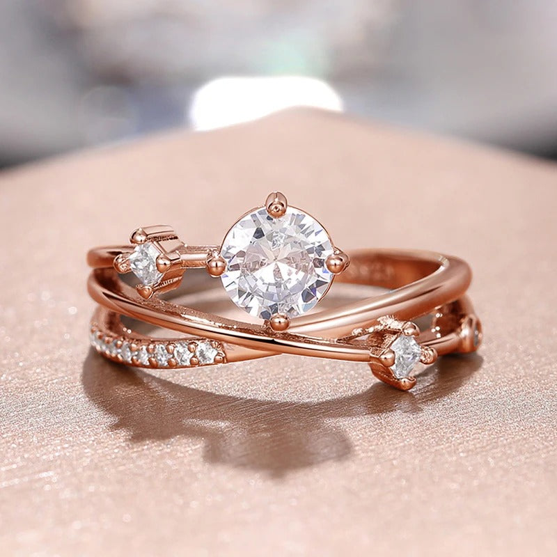 Vintage Rose Gold Round Stone Ring-Lydieannejewelry