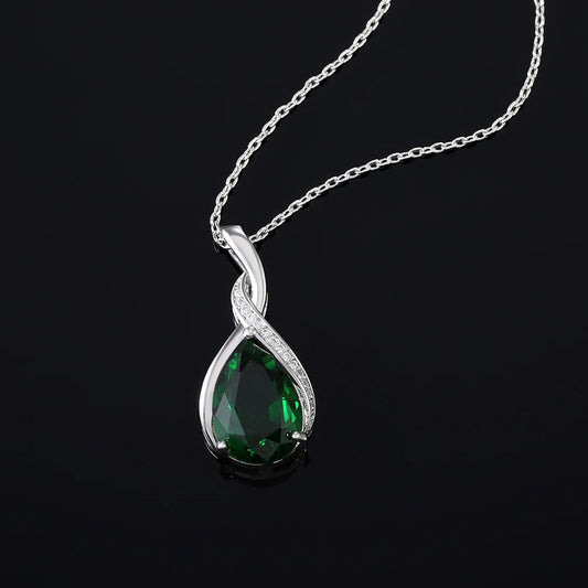 Silver Green Crystal Pendant Necklace-Lydieannejewelry