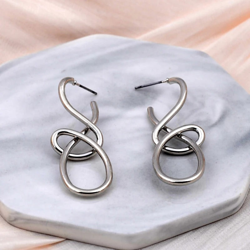 Vintage Twist Knit Knot Silver Earrings-Lydieannejewelry