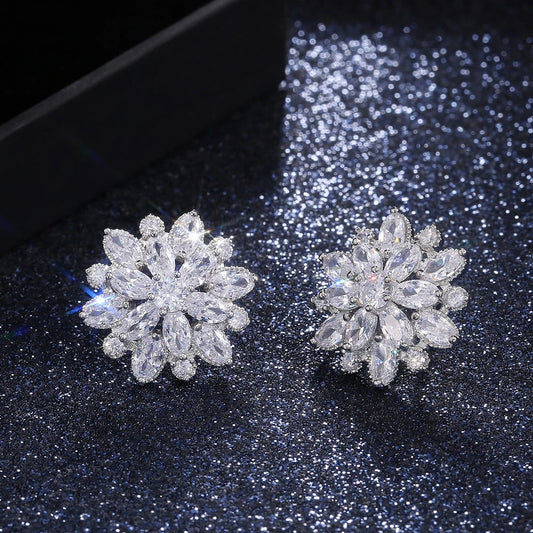 Vintage Crystal Flower Silver Earrings-Lydieannejewelry