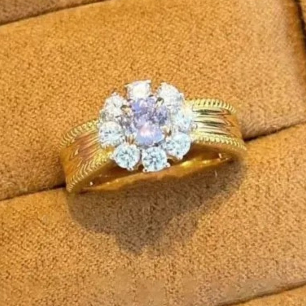 Vintage Gold & Purple Gemstone Diamond Cluster Adjustable Ring-Lydieannejewelry