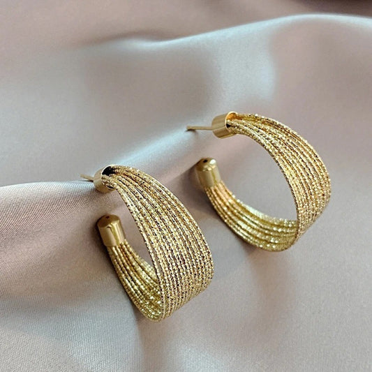 Vintage Gold C-Shaped Pendant Earrings-Lydieannejewelry