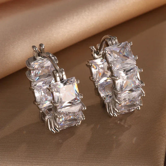 Silver Vintage Crystal Hoop Earrings-Lydieannejewelry