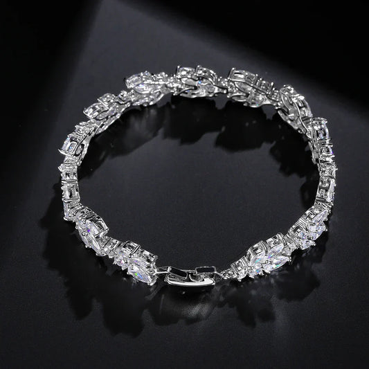 Vintage Sparkling Silver Chain Bracelet-Lydieannejewelry