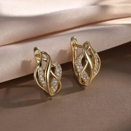 Vintage Gold Twist Crystal Earrings-Lydieannejewelry