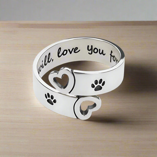 Adjustable Paw & Heart Twist Ring – Stainless Steel