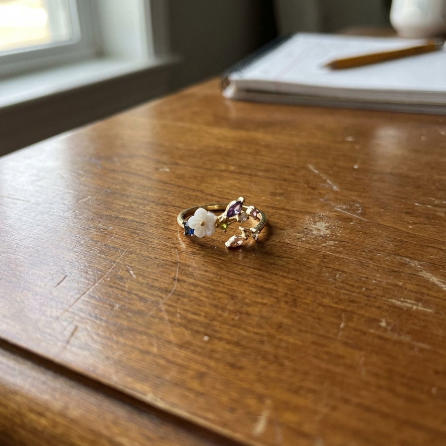 Wildflower with Colorful Zirconia Adjustable Ring in Gold