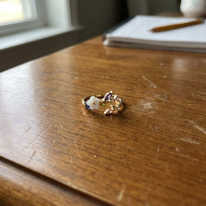 Wildflower with Colorful Zirconia Adjustable Ring in Gold